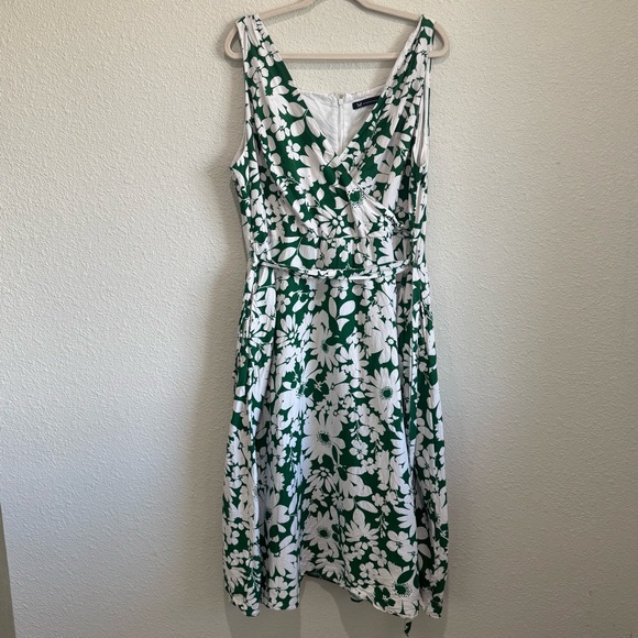 Crew Clothing Company Womens Plus 18 Linen Green Floral Daisy Midi Dress Cottage - Picture 1 of 10